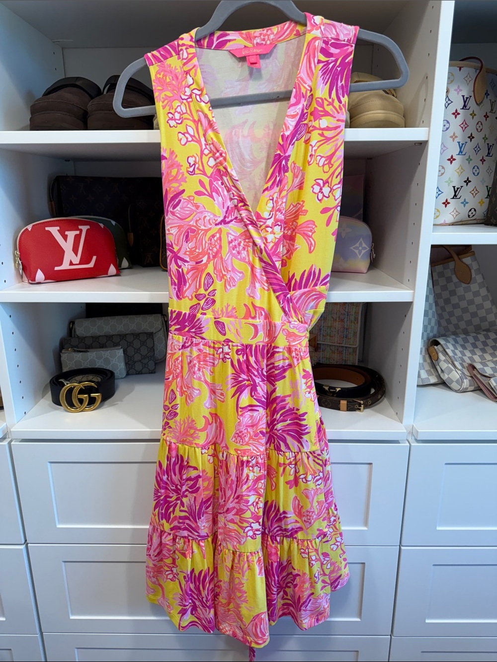 Lilly Pulitzer Folly Floral Wrap Dress Calla Yellow Floral Coral